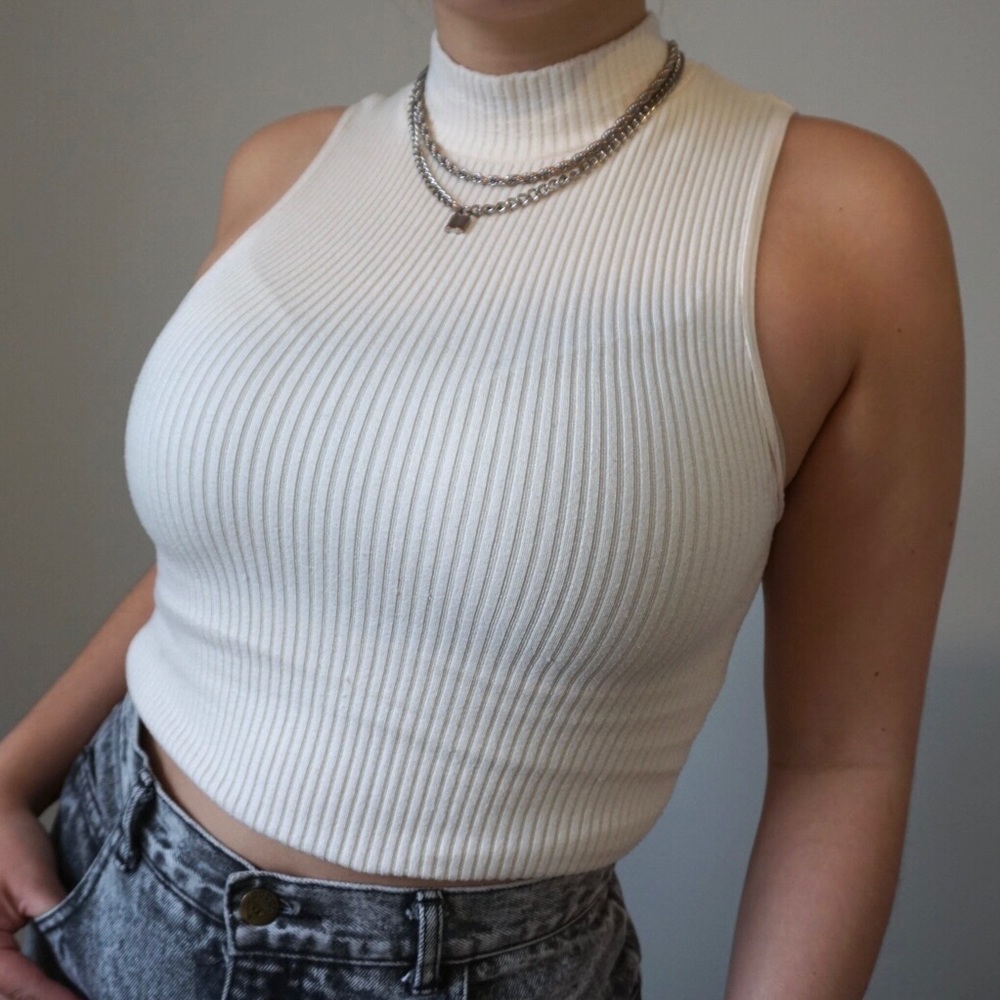 Cream Mock Neck Tank